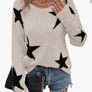 Chic Beige Sweater with Black Star Accents